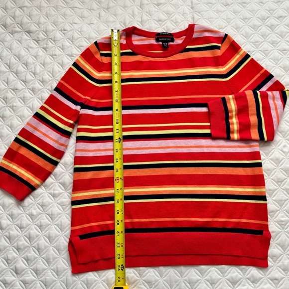 Lands' End 100% Supima Cotton Striped Crewneck 3/4 Sleeve Sweater Red Size MP - Picture 5 of 13